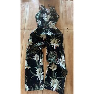 Hawaii Hangover Womens Tropical Floral Wide Leg Jumpsuit Black Large Rayon Aloha